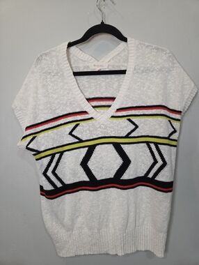 Two by Vince Camuto Cotton Sweater Vest Size Small Boxy Geometric Print